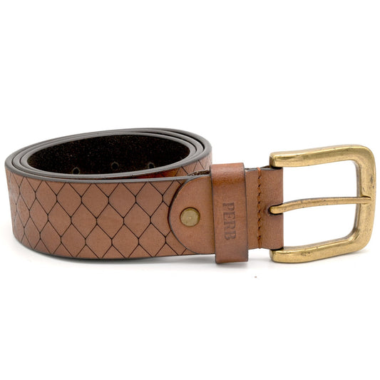 PERB - Full Grain Buffalo Premium Leather Belt for Men with Pin Buckle - 100% Handmade( Brown-Nickle Finish Buckle)