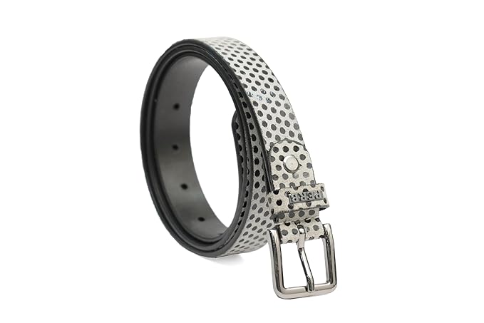 PEWomen Handmade Pin Buckle Premium Leather Belt Casual and Formal Occasion ( Black with White Polka Dots Foil )