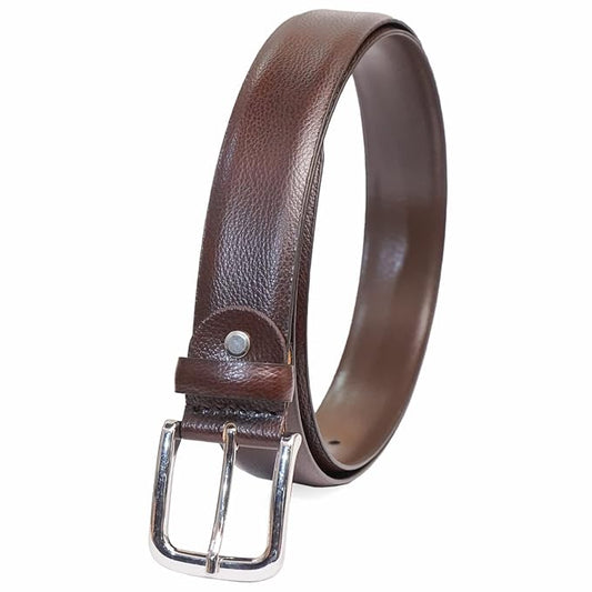 PERB - Full Grain Imported Spanish Leather Belt for Men with Pin Buckle - 100% Handmade (Brown-Nickle Finish Buckle)