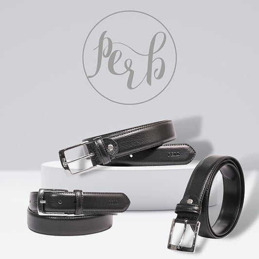 PERB - Full Grain Imported Spanish Leather Belt for Men with Pin Buckle - 100% Handmade (Black-Nickle Finish Buckle)