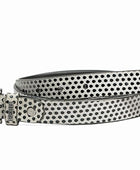 PEWomen Handmade Pin Buckle Premium Leather Belt Casual and Formal Occasion ( Black with White Polka Dots Foil )