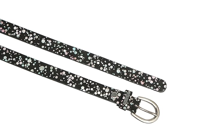 PEWomen Handmade Pin Buckle Premium Leather Belt Casual and Formal Occasion ( Black with Multi Dots Foil)
