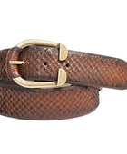 PERB - Full Grain Buffalo Premium Leather Belt for Men with Pin Buckle - 100% Handmade(Dark Brown-Antique Brass Finish Buckle))