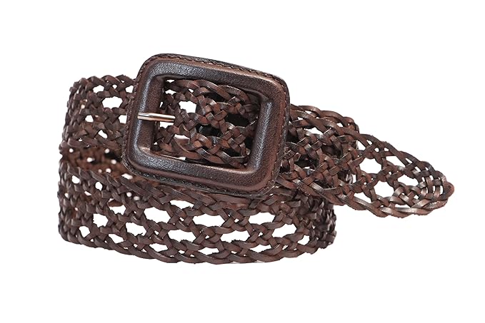 PEWomen Handmade Pin Buckle Premium Leather Belt Casual and Formal Occasion ( Brown )