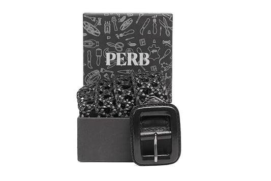 PERB Women Handmade Pin Buckle Premium Leather Belt Casual and Formal Occasion (Black)