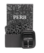 PERB Women Handmade Pin Buckle Premium Leather Belt Casual and Formal Occasion (Black)