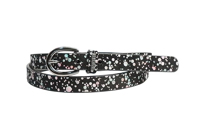 PEWomen Handmade Pin Buckle Premium Leather Belt Casual and Formal Occasion ( Black with Multi Dots Foil)