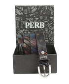 PEWomen Handmade Pin Buckle Premium Leather Belt Casual and Formal Occasion ( Black with Multi Stripes )