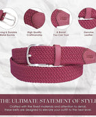 Full Grain Handmade Braided canvas Leather Belt for Men with Pin Buckle in Brush Nickle Finish (Color - Magenta)