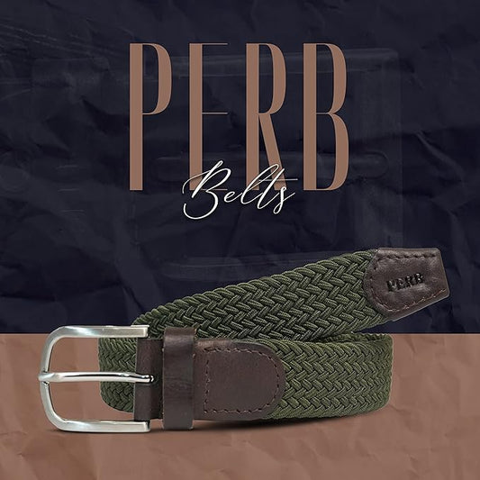 Full Grain Handmade Braided Canvas Leather Belt for Men with Pin Buckle in Brush Nickle Finish (Color - Olive)