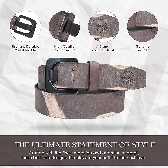 PERB - Full Grain Imported Spanish Leather Belt for Men with Pin Buckle - 100% Handmade (  Black-Matt Black Buckle)