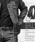 PERB - Full Grain Buffalo Premium Leather Belt for Men with Pin Buckle - 100% Handmade( Black-Nickle Finish Buckle)
