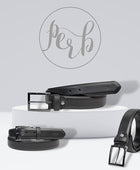 PERB - Full Grain Imported Spanish Leather Belt for Men with Pin Buckle - 100% Handmade (Black-Gunmetal Buckle)