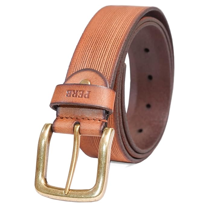 Full Grain Buffalo Leather Belt for Men with Pin Buckle (Color - Black/Brown/Tan)