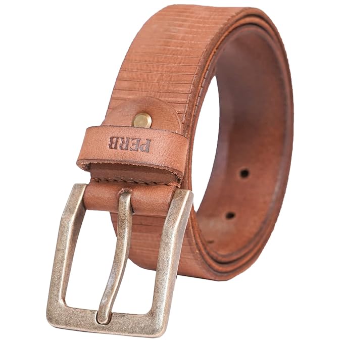 Full Grain Buffalo Leather Belt for Men with Pin Buckle (Color - Black/Brown/Tan)