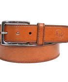 Full Grain Buffalo Premium Leather Belt for Men with Pin Buckle - 100% Handmade( Tan-Nickle Finish Buckle)