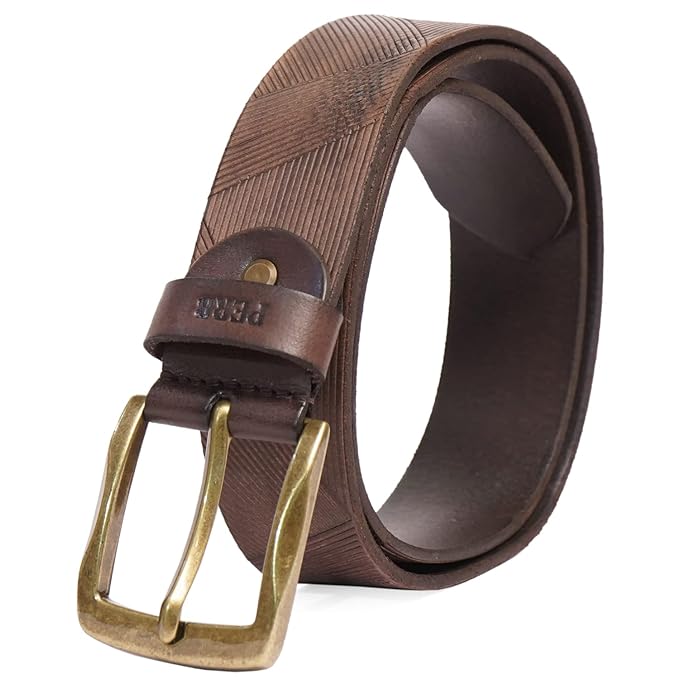 Full Grain Buffalo Leather Belt for Men with Pin Buckle (Color - Black/Brown/Tan)