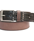 PERB - Full Grain Buffalo Premium Leather Belt for Men with Pin Buckle - 100% Handmade( Washed Brown-Antique Silver Finish Buckle)