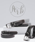 PERB - Full Grain Imported Spanish Leather Belt for Men with Pin Buckle - 100% Handmade (Black-Nickle Finish Buckle)