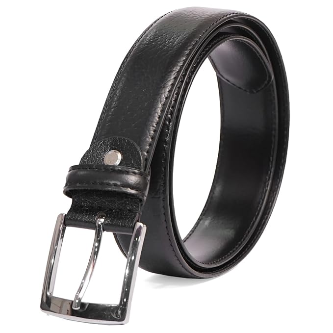 PERB - Full Grain Imported Spanish Leather Belt for Men with Pin Buckle - 100% Handmade (Black-Nickle Finish Buckle)