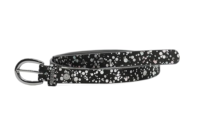 PEWomen Handmade Pin Buckle Premium Leather Belt Casual and Formal Occasion ( Black with Multi Dots Foil)