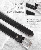 PERB - Full Grain Imported Spanish Leather Belt for Men with Pin Buckle - 100% Handmade (Black-Nickle Finish Buckle)