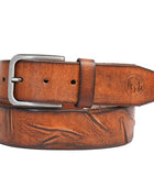 PERB - Full Grain Buffalo Premium Leather Belt for Men with Pin Buckle - 100% Handmade(Tan-Antique Zinc Finish Buckle)