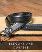 PERB - Full Grain Imported Spanish Leather Belt for Men with Pin Buckle - 100% Handmade (Black-Nickle Finish Buckle)