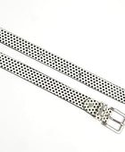 PEWomen Handmade Pin Buckle Premium Leather Belt Casual and Formal Occasion ( Black with White Polka Dots Foil )