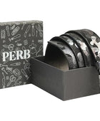 PEWomen Handmade Pin Buckle Premium Leather Belt Casual and Formal Occasion ( Black & Silver Foil)