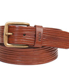 PERB - Full Grain Buffalo Premium Leather Belt for Men with Pin Buckle - 100% Handmade(Brown-Antique Brass Finish Buckle)