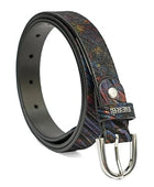 PEWomen Handmade Pin Buckle Premium Leather Belt Casual and Formal Occasion ( Black with Multi Stripes )