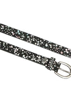 PEWomen Handmade Pin Buckle Premium Leather Belt Casual and Formal Occasion ( Black with Multi Dots Foil)