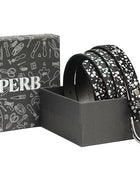 PEWomen Handmade Pin Buckle Premium Leather Belt Casual and Formal Occasion ( Black with Multi Dots Foil)