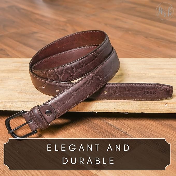 Full Grain Buffalo Leather Belt for Men with Pin Buckle (Color - Black/Brown/Tan)