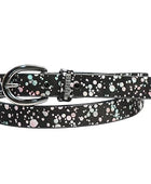 PEWomen Handmade Pin Buckle Premium Leather Belt Casual and Formal Occasion ( Black with Multi Dots Foil)