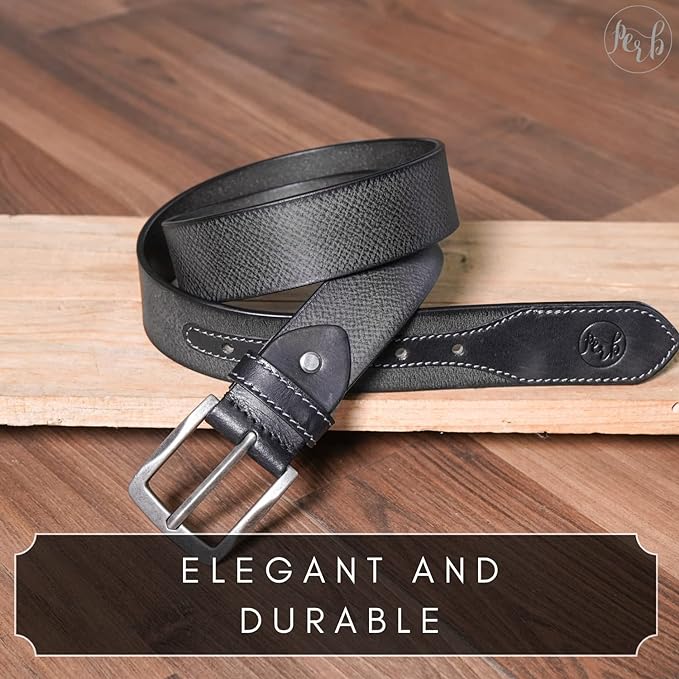 Full Grain Buffalo Leather Belt for Men with Pin Buckle (Color - Black/Brown/Tan)