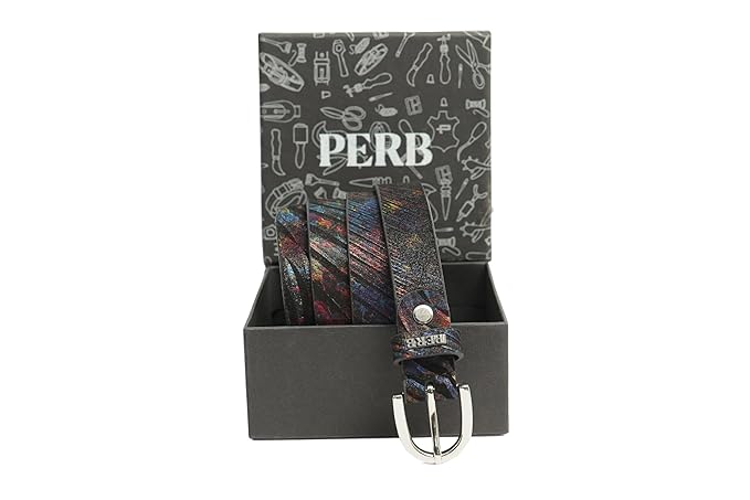 PEWomen Handmade Pin Buckle Premium Leather Belt Casual and Formal Occasion ( Black with Multi Stripes )