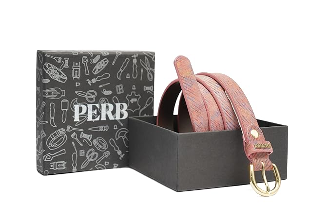 PERB - Full Grain Buffalo Leather Belt for Women with Pin Buckle - 100% Handmade - For Casual/Formal Occasions in Gift Box