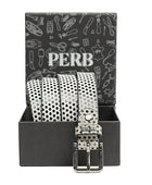 PEWomen Handmade Pin Buckle Premium Leather Belt Casual and Formal Occasion ( Black with White Polka Dots Foil )