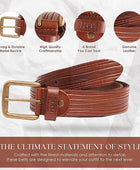 PERB - Full Grain Buffalo Premium Leather Belt for Men with Pin Buckle - 100% Handmade(Brown-Antique Brass Finish Buckle)