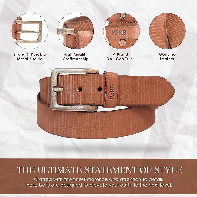 Full Grain Buffalo Leather Belt for Men with Pin Buckle (Color - Black/Brown/Tan)