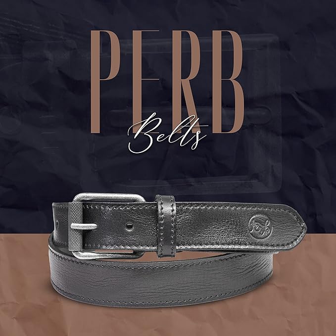 PERB - Full Grain Imported Spanish Leather Belt for Men with Pin Buckle - 100% Handmade (  Black-Antique Silver Buckle)