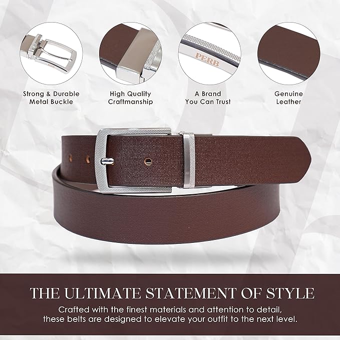 Full Grain Imported Spanish Brown Reversible Leather Belt for Men