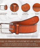 Full Grain Buffalo Premium Leather Belt for Men with Pin Buckle - 100% Handmade( Tan-Nickle Finish Buckle)