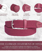 Full Grain Handmade Braided Leather Belt for Men with Pin Buckle in Brush Nickle Finish (Color - Olive/Magenta)