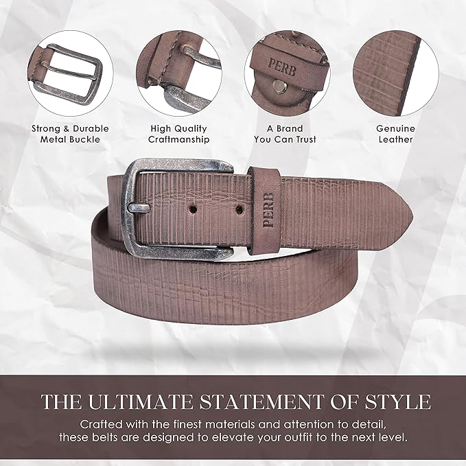 Full Grain Buffalo Leather Belt for Men with Pin Buckle (Color - Black/Brown/Tan)