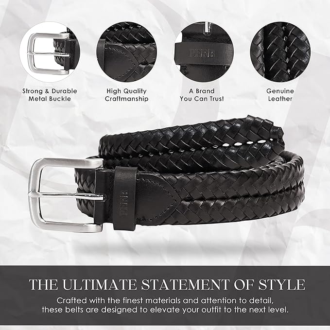 Full Grain Buffalo Premium Leather Belt for Men with Pin Buckle (Color - Black / Brown)