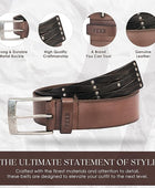 PERB - Full Grain Buffalo Premium Leather Belt for Men with Pin Buckle - 100% Handmade( Washed Brown-Antique Silver Finish Buckle)