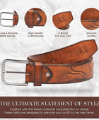 PERB - Full Grain Buffalo Premium Leather Belt for Men with Pin Buckle - 100% Handmade(Tan-Antique Zinc Finish Buckle)